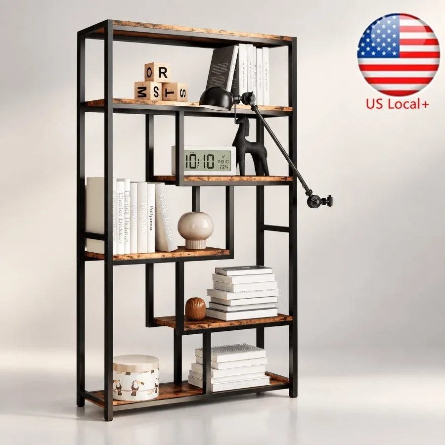 Bookshelf - Bookshelves 6 Tiers, Industrial Etagere Heavy