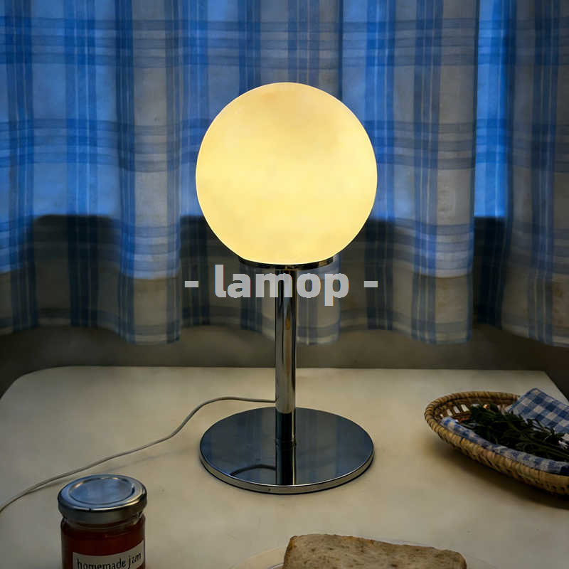 Desk Lamp - Milky White Solid Globe Chrome Thin