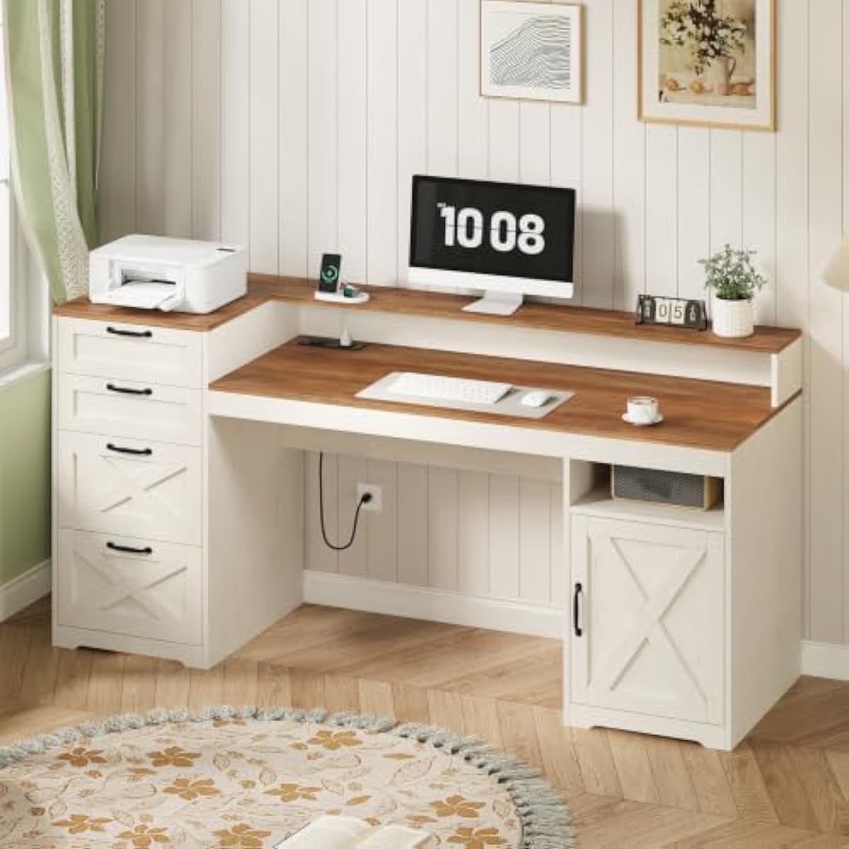 Printer Stand - 63 inch rustic white engineered wood