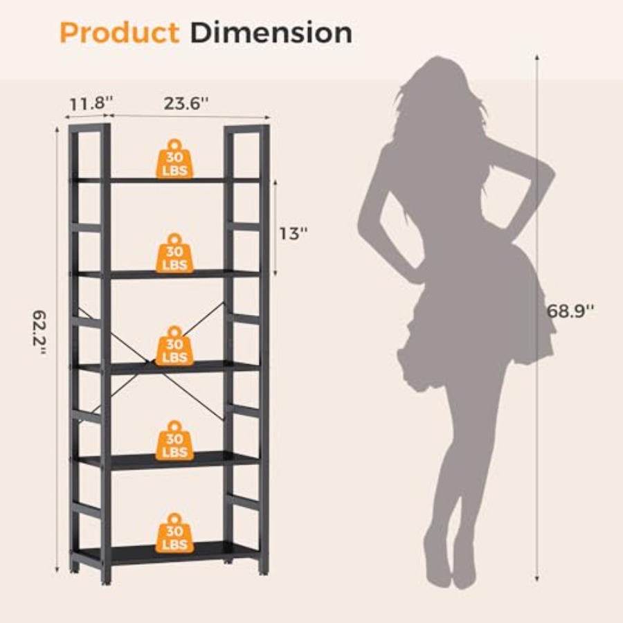5-Tier Bookshelf, Modern Tall  - Bookshelf review and price