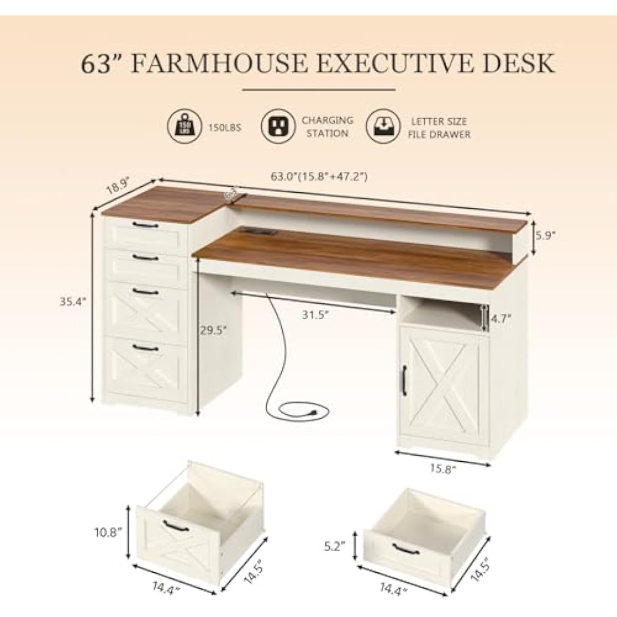 63 inch rustic white engineere - Printer Stand review and price